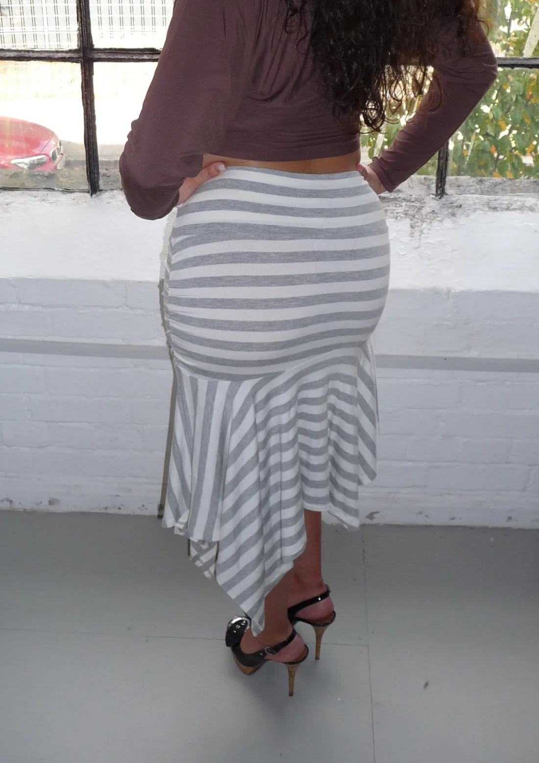 Asymmetric Draped Midi Skirt In Stripe - Image 5