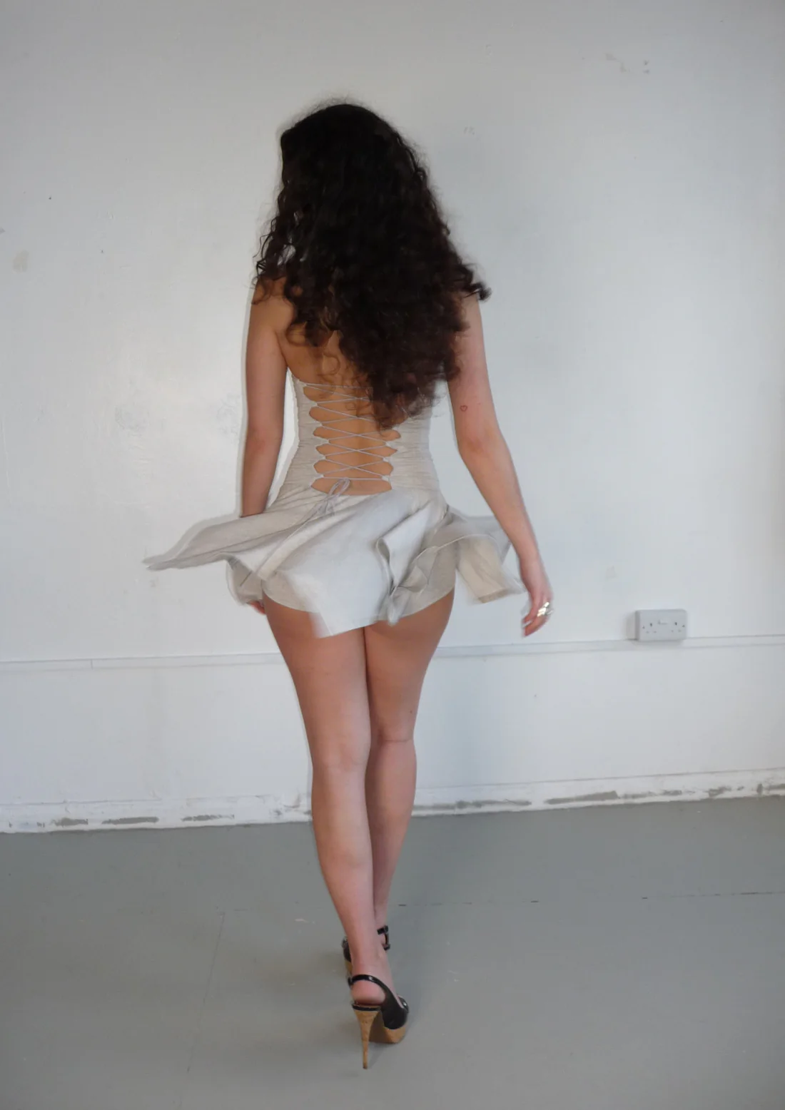 The Lola Lace Up Dress In Grey - Image 11