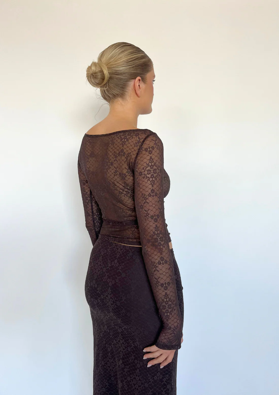 Long Line Top In Chocolate Brown Lace - Image 3
