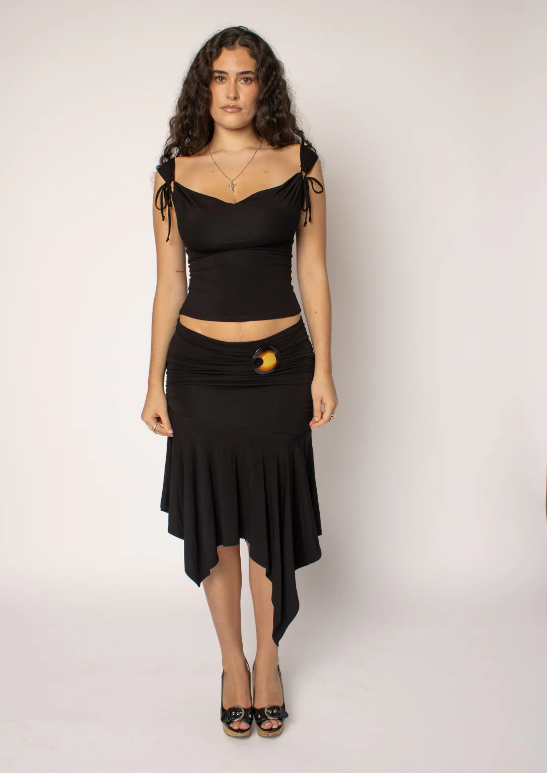 Mariah Cowl Neck Top With Tie Detail In Black - Image 3