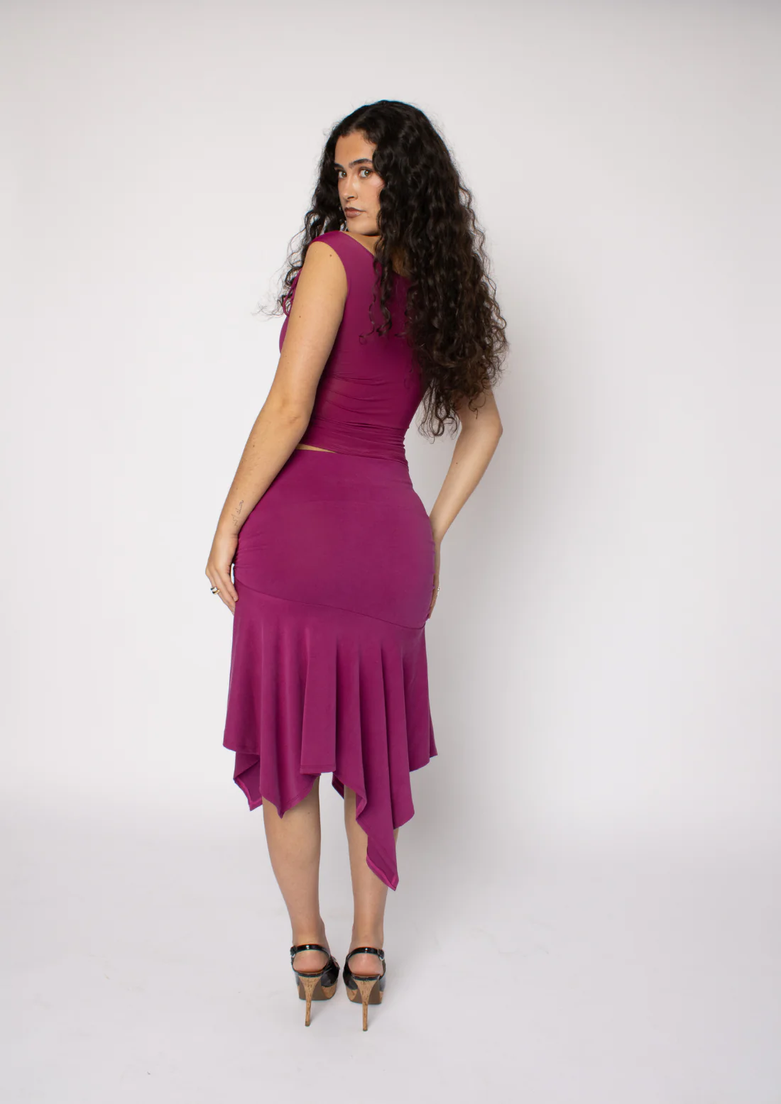 Mariah Cowl Neck Top With Tie Detail In Berry - Image 3