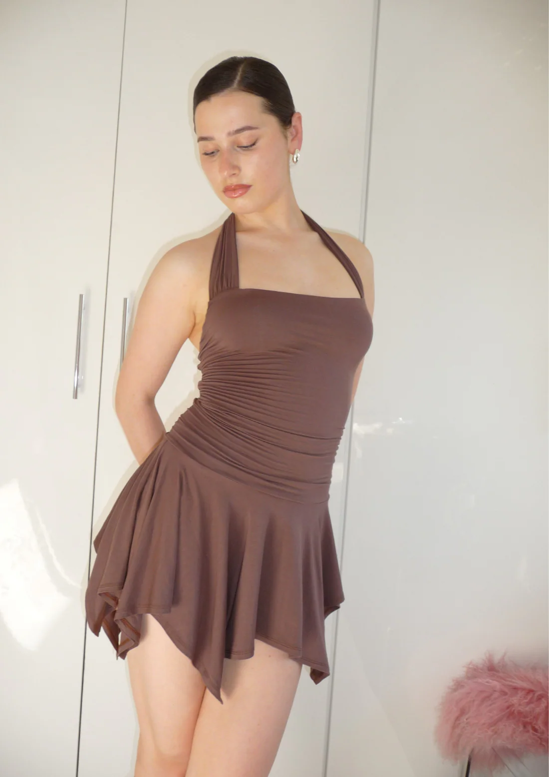 The Lola Lace Up Dress In Mocha - Image 4
